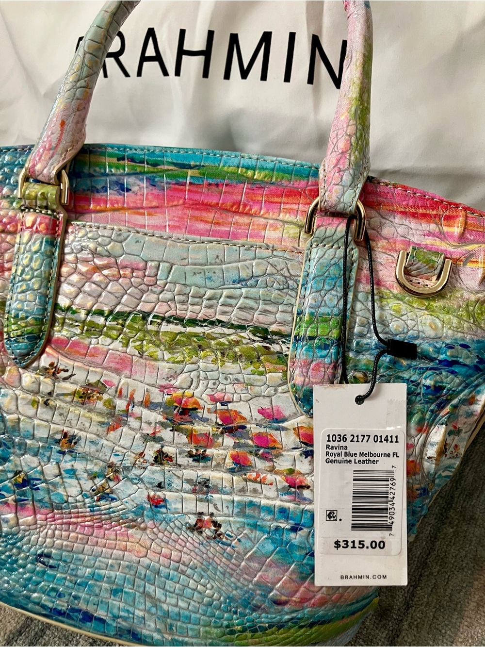 Brahmin Multicolor Croc-Embossed Leather Tote - Picture 4 of 11